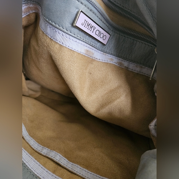 Jimmy Choo Grey/Black Leather and Python Trim Tatum Fringe Hobo - Picture 7 of 8